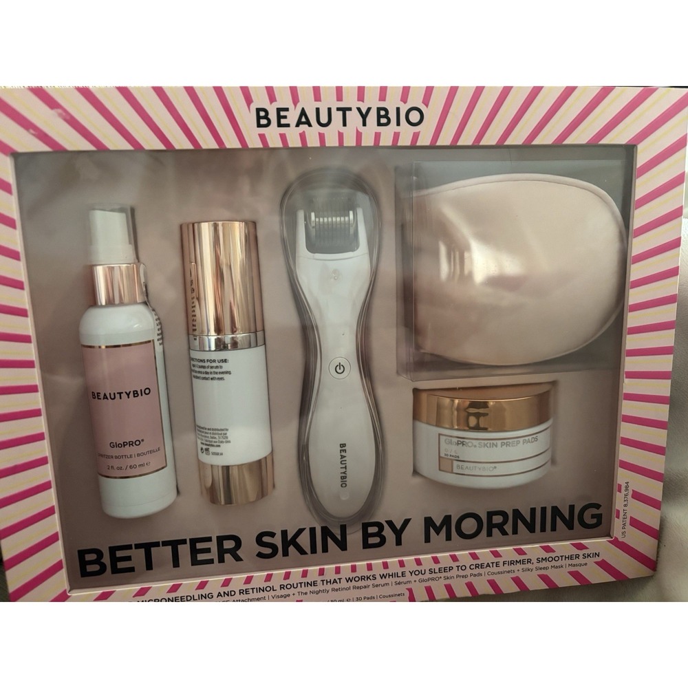 beautybio better skin by morning set Microneedling Tool, Retinol, Skin Prep Pads